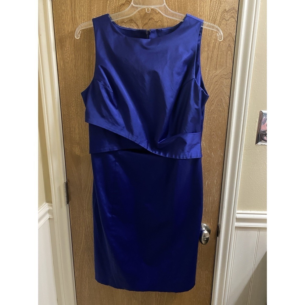 Talbots Satin Layered Zip Back Sleeveless Formal Pencil Dress Sz 16 Royal Blue